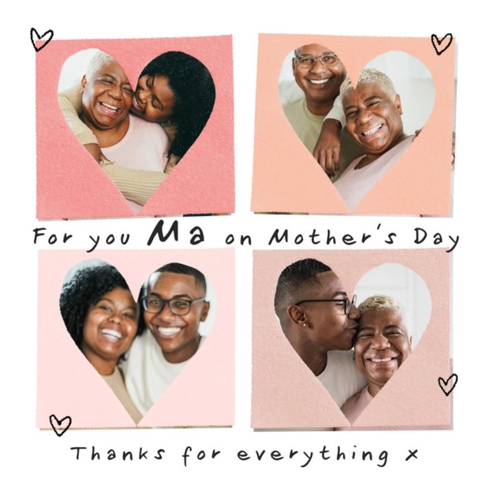 Four Heart Shaped Photo Frames For You Ma Photo Upload Mother's Day Card
