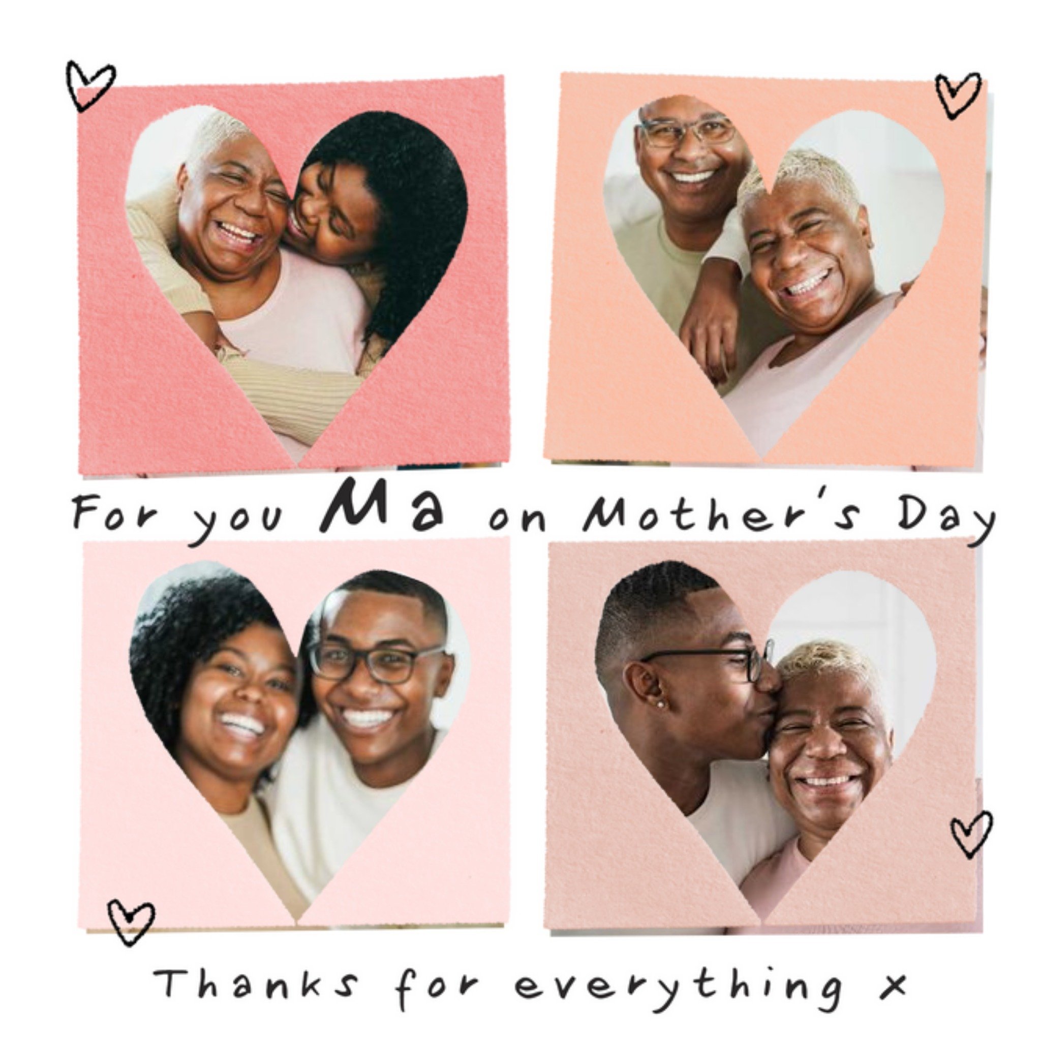 Moonpig Four Heart Shaped Photo Frames For You Ma Photo Upload Mother's Day Card, Square