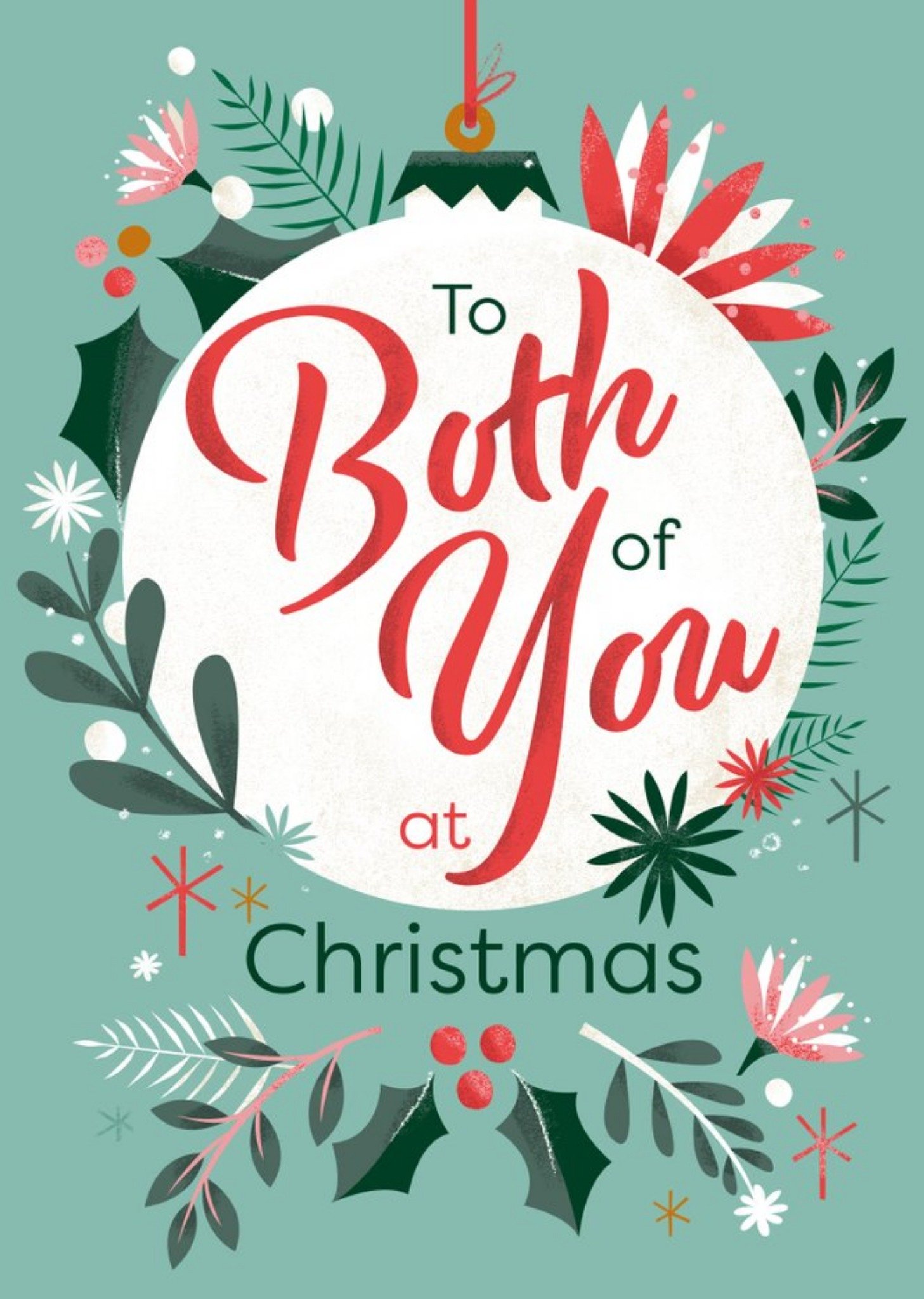 Retro Festive Foliage With Text On Bauble To Both Of You At Christmas Card Ecard