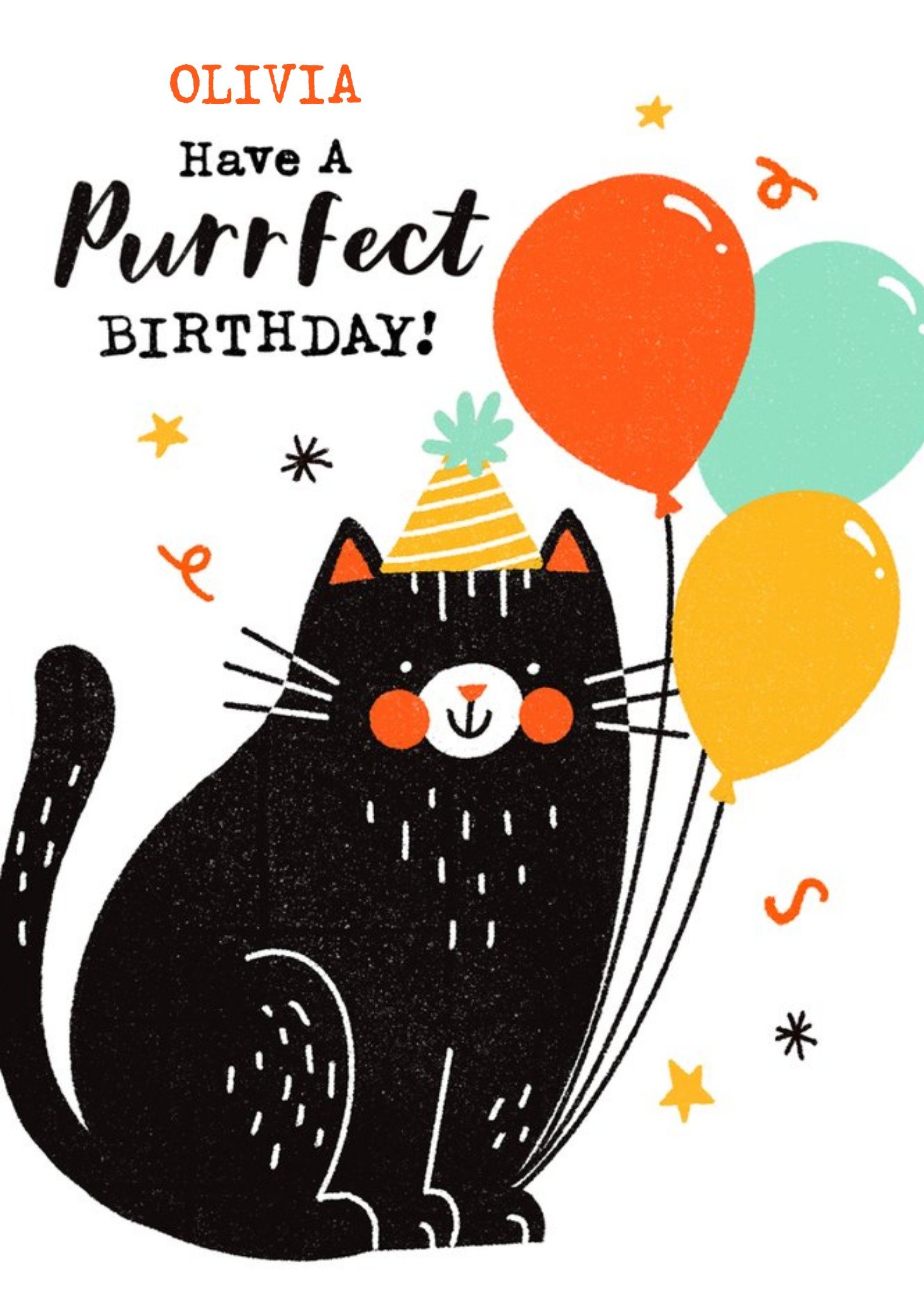 Moonpig Bright Illustration Of A Party Cat. Have A Purrfect Birthday Card, Large