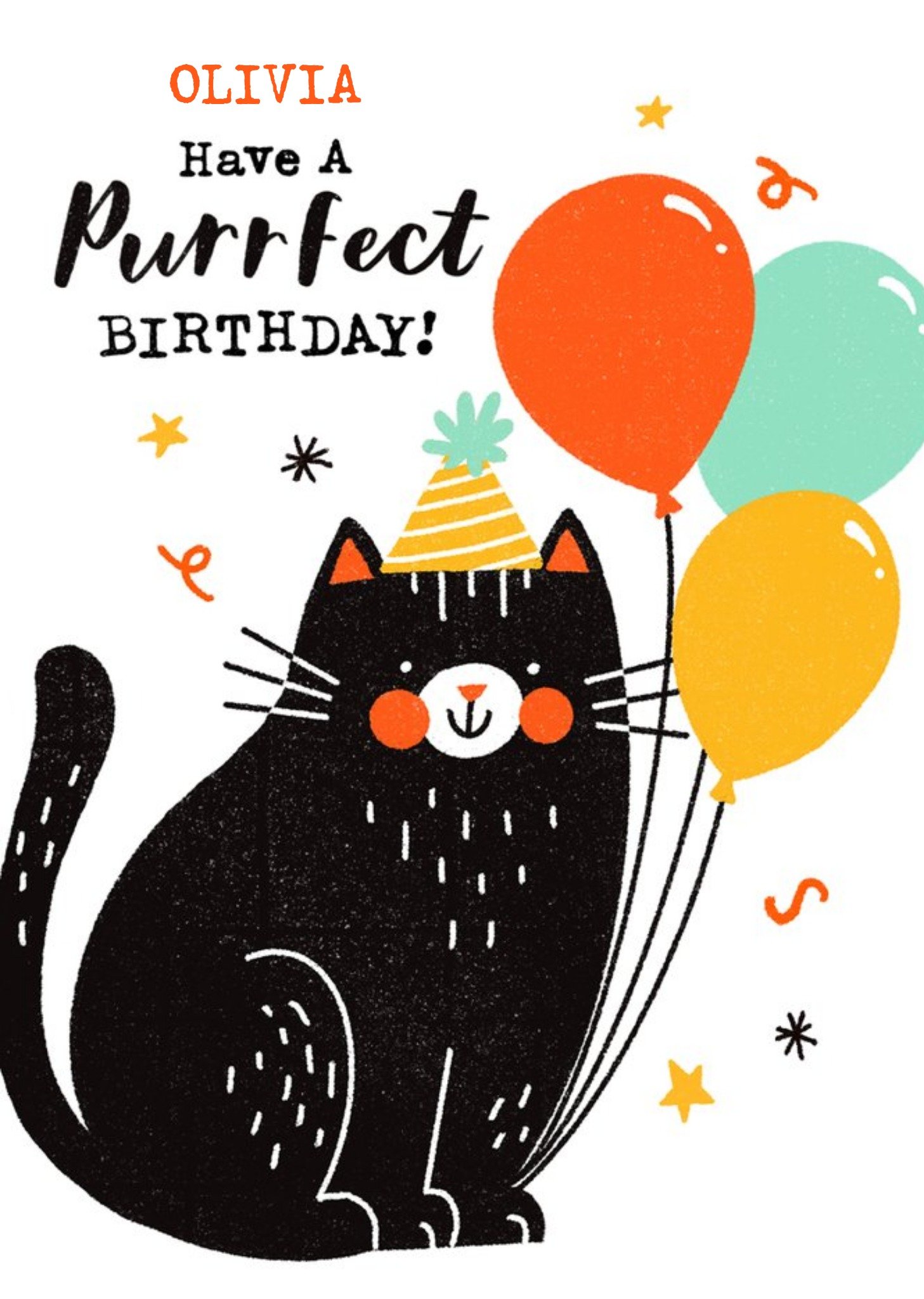 Bright Illustration Of A Party Cat. Have A Purrfect Birthday Card Ecard