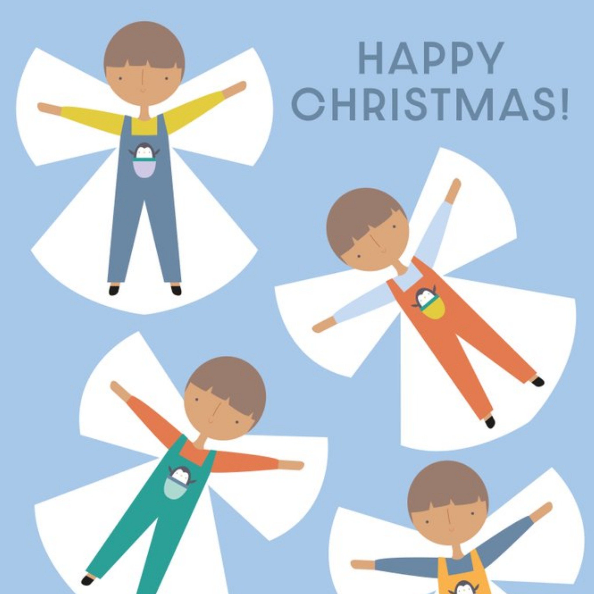 Cute Happy Christmas Boy Angel Card, Square