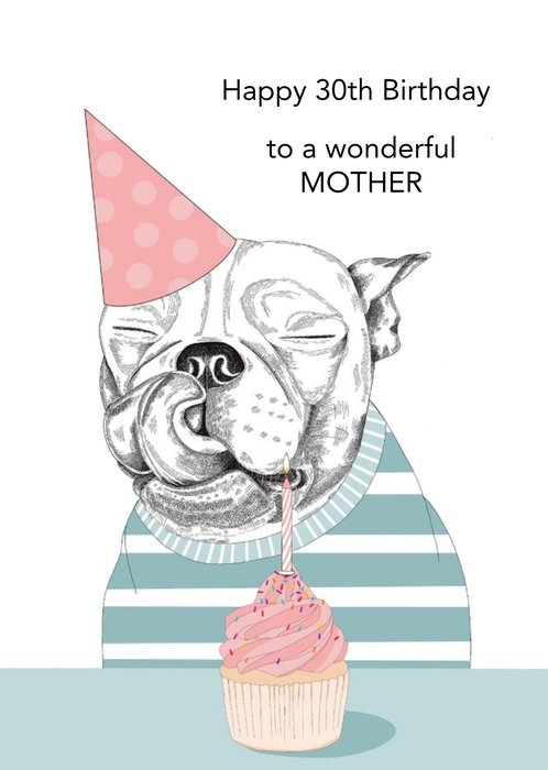 Pink and Blue Staffy Dog Illustrated Birthday Card