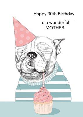 Pink and Blue Staffy Dog Illustrated Birthday Card