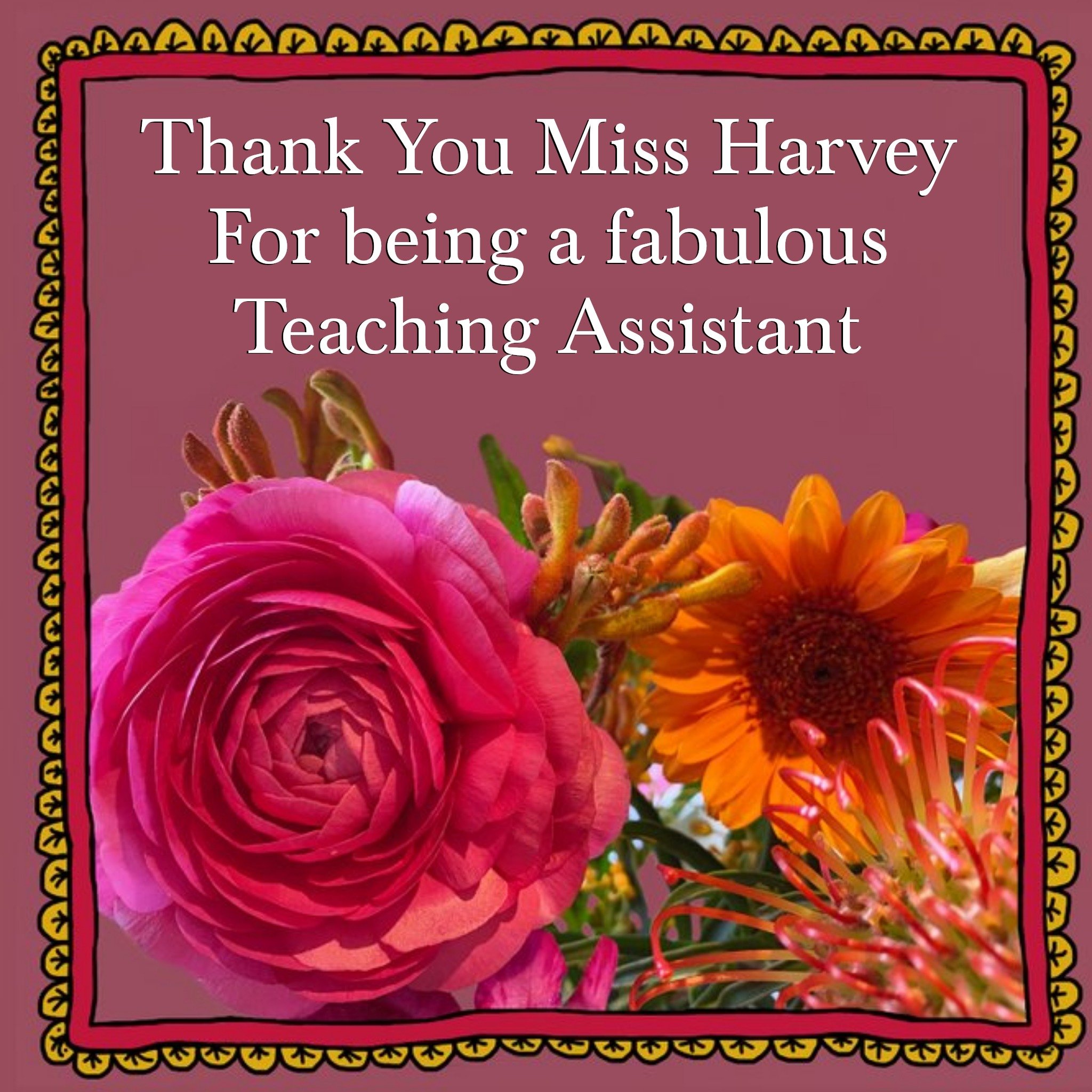 Floral Alex Sharp Photographic Fabulous Teaching Assistant Thank You Card, Square