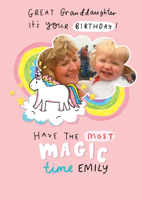 Unicorn - Magic - Photo Upload Birthday Card - Great Granddaughter