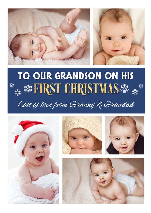Grandsons First Christmas Multiple Photo Upload Christmas Card