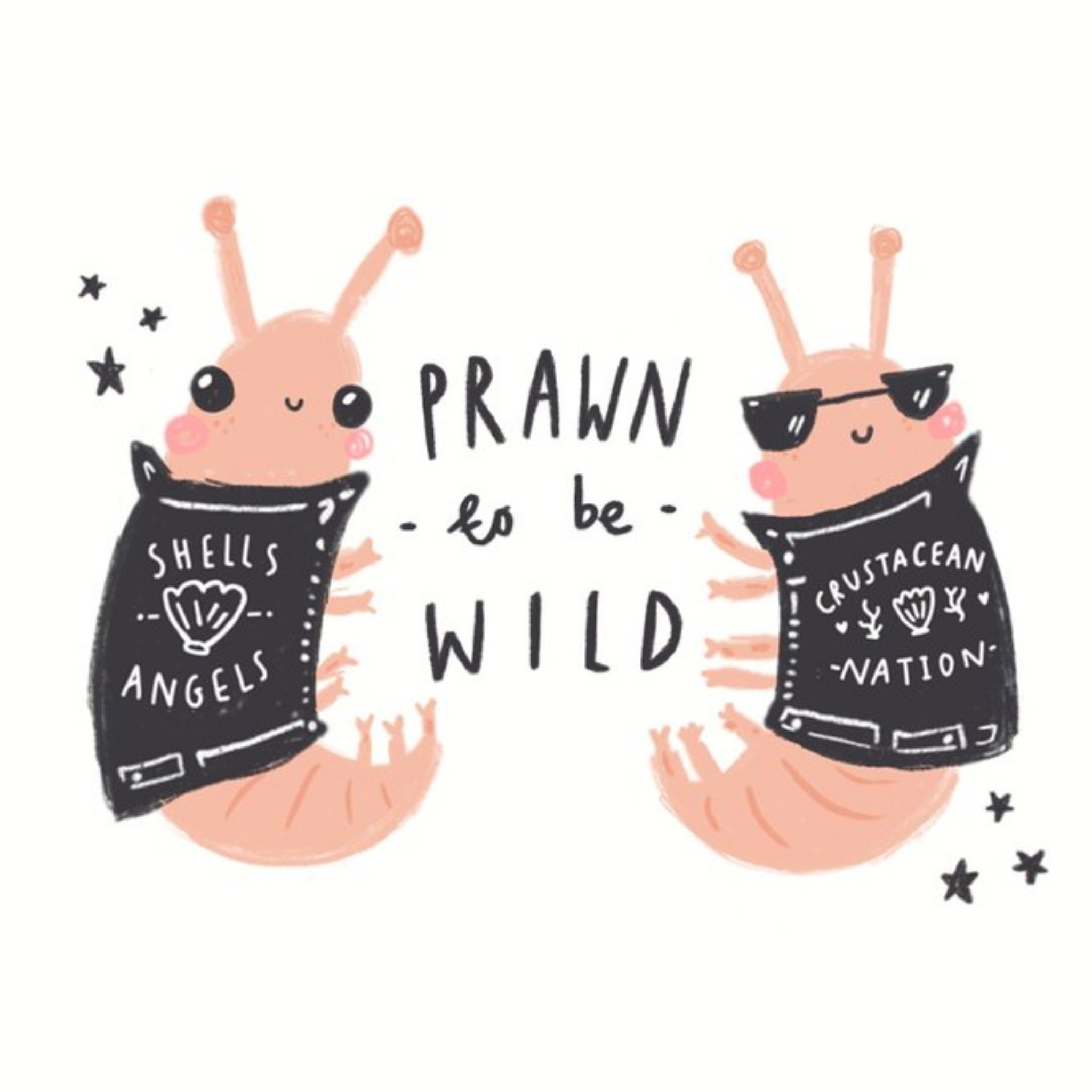 Prawn To Be Wild Pun Illustration Card, Square