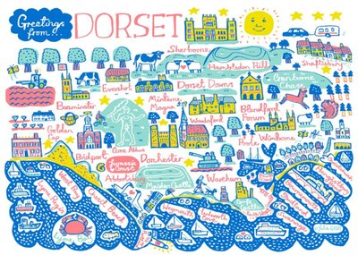 Illustrated Greetings From Dorset Map Card