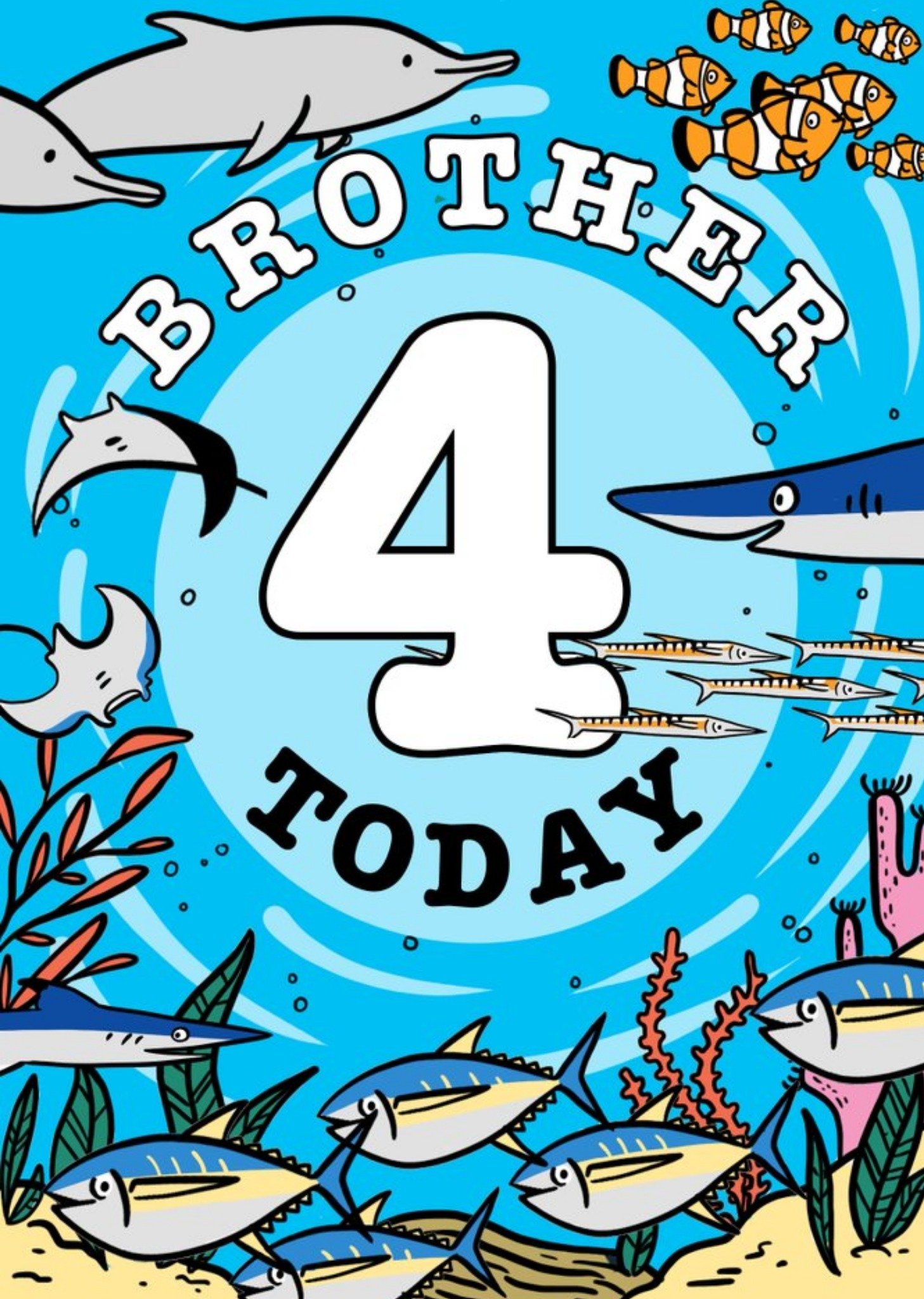 Dolphins Brother 4 Today Birthday Card Ecard