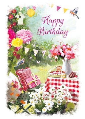 Garden Picnic Happy Birthday Card