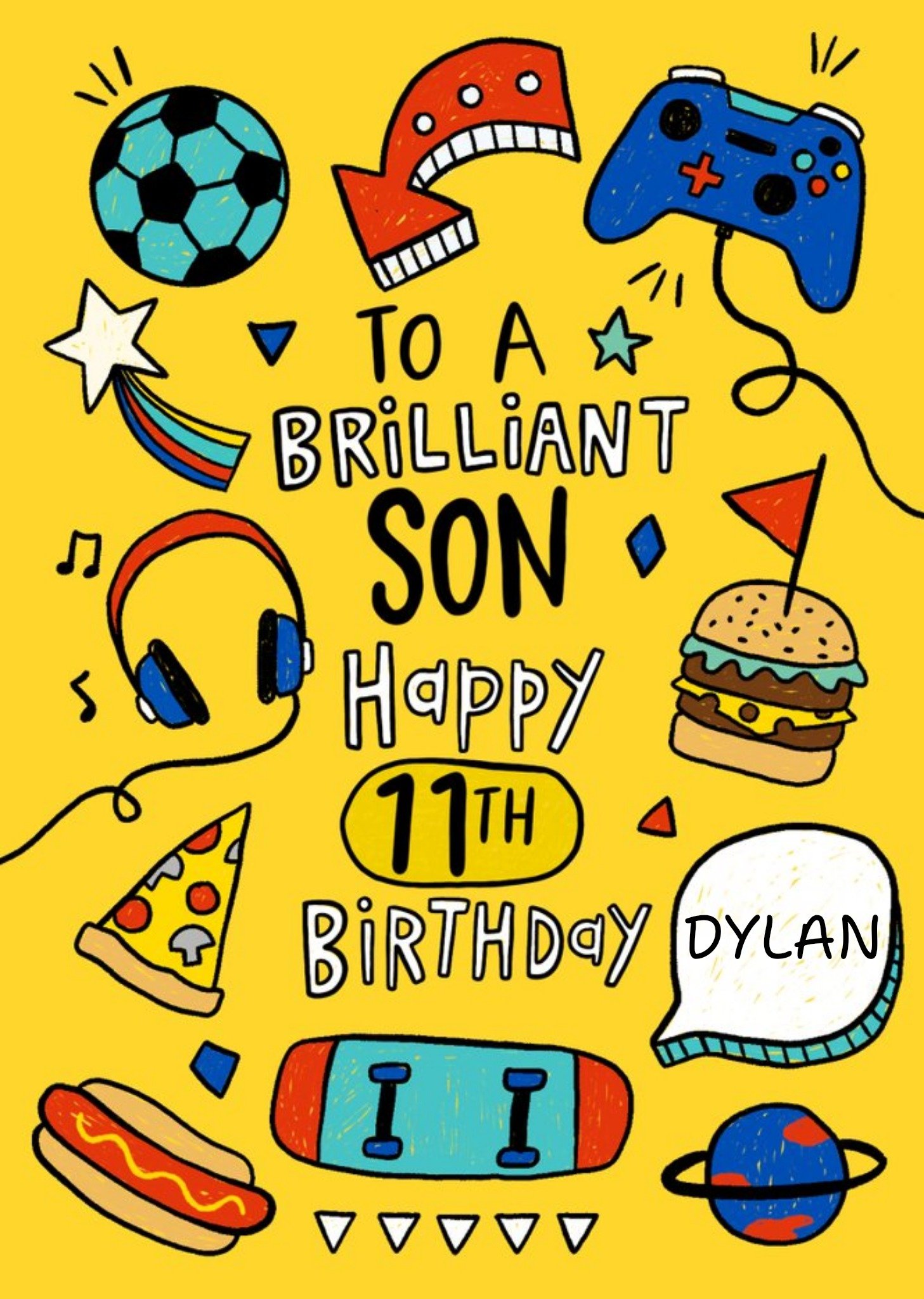 Moonpig Pizza And Gaming To A Brilliant Son Happy 11Th Birthday Card, Large