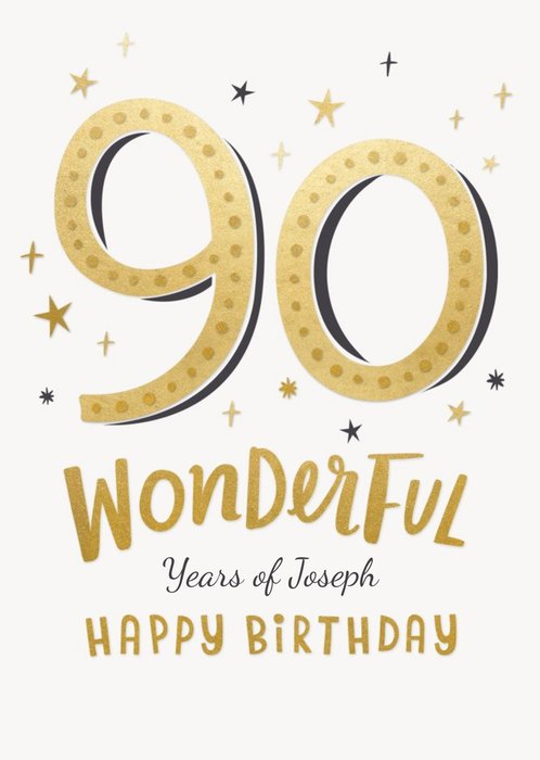 Golden Stars Typographic Customisable 90th Birthday Card