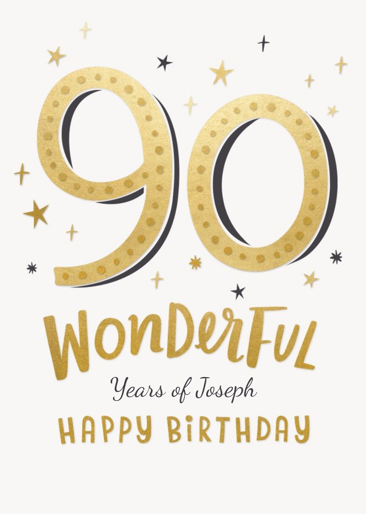 Golden Stars Typographic Customisable 90th Birthday Card Ecard