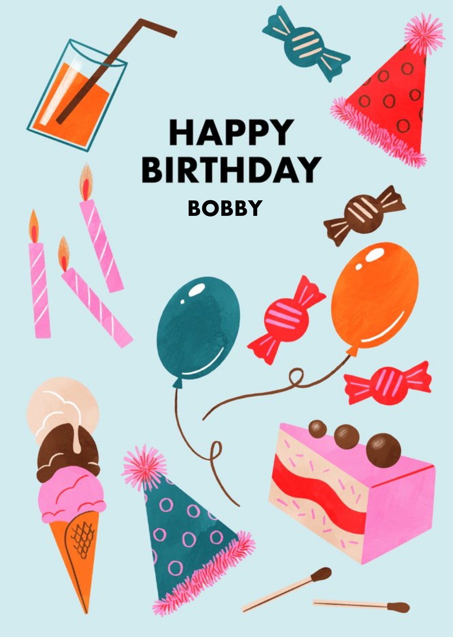 Moonpig Conor Merriman Illustrated Sweets Cake Balloons Birthdays Kids Card, Large