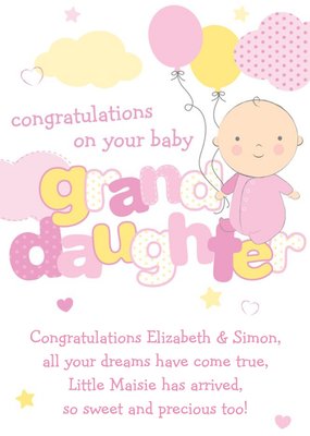 Pink And Yellow Congratulations On Your Baby Granddaughter Personalised Card