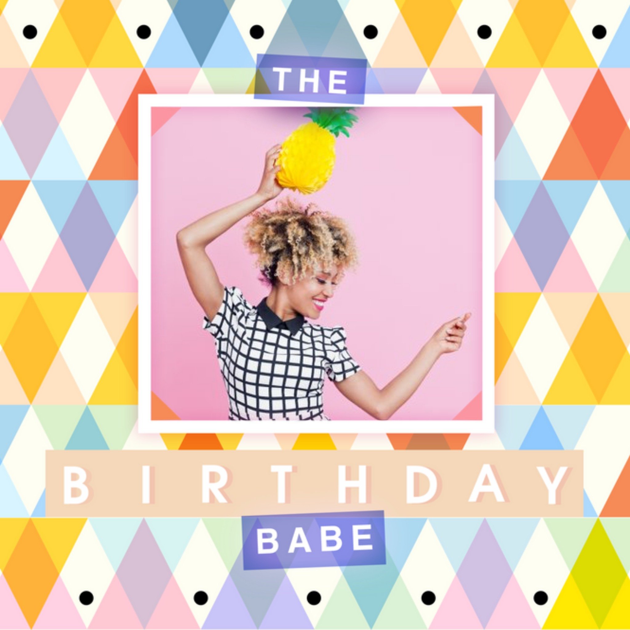 Moonpig Colourful And Geometric The Birthday Babe Photo Card, Large