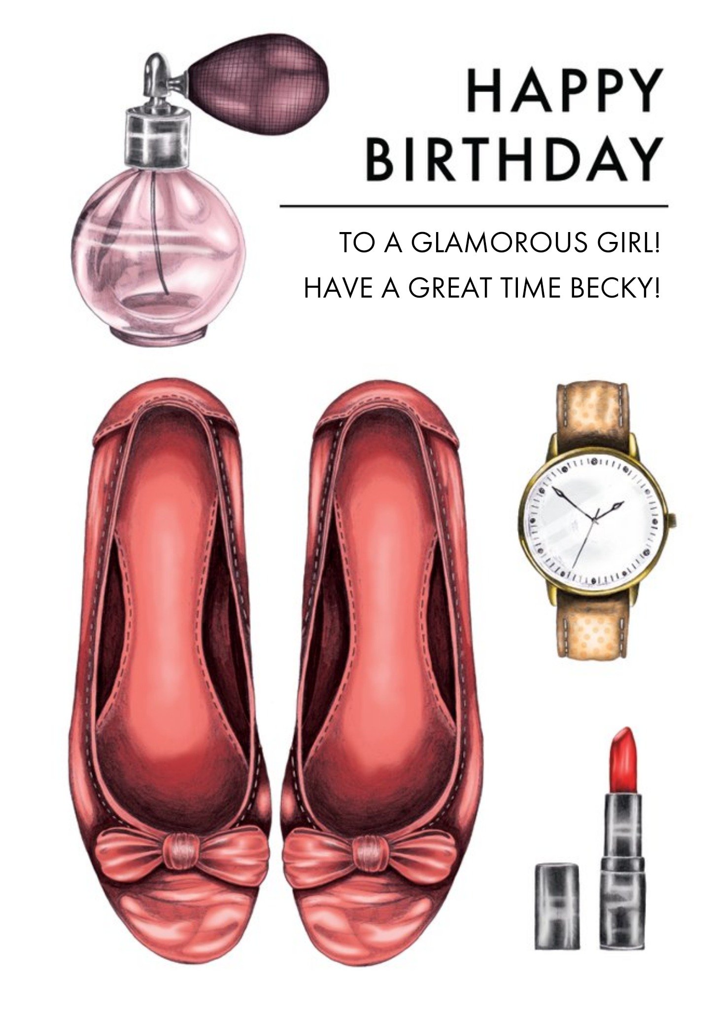Moonpig Ladies Birthday Card - Fashion - Lipstick - Perfume, Large