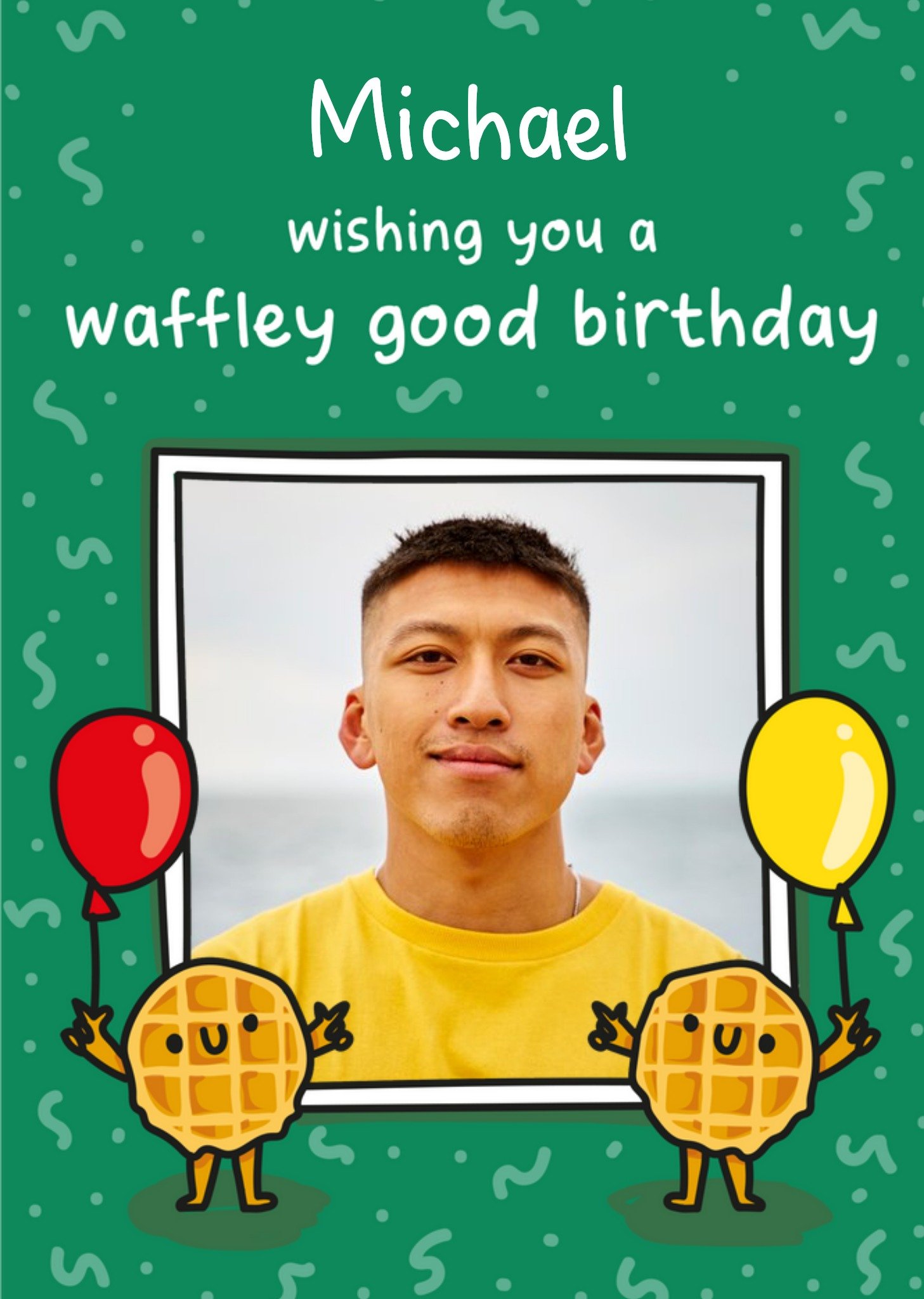 Moonpig Cute Illustrated Waffles Photo Upload Birthday Card, Large
