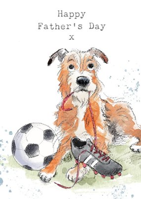 Illustration Of A Cute Dog With A Football And A Boot Father's Day Card