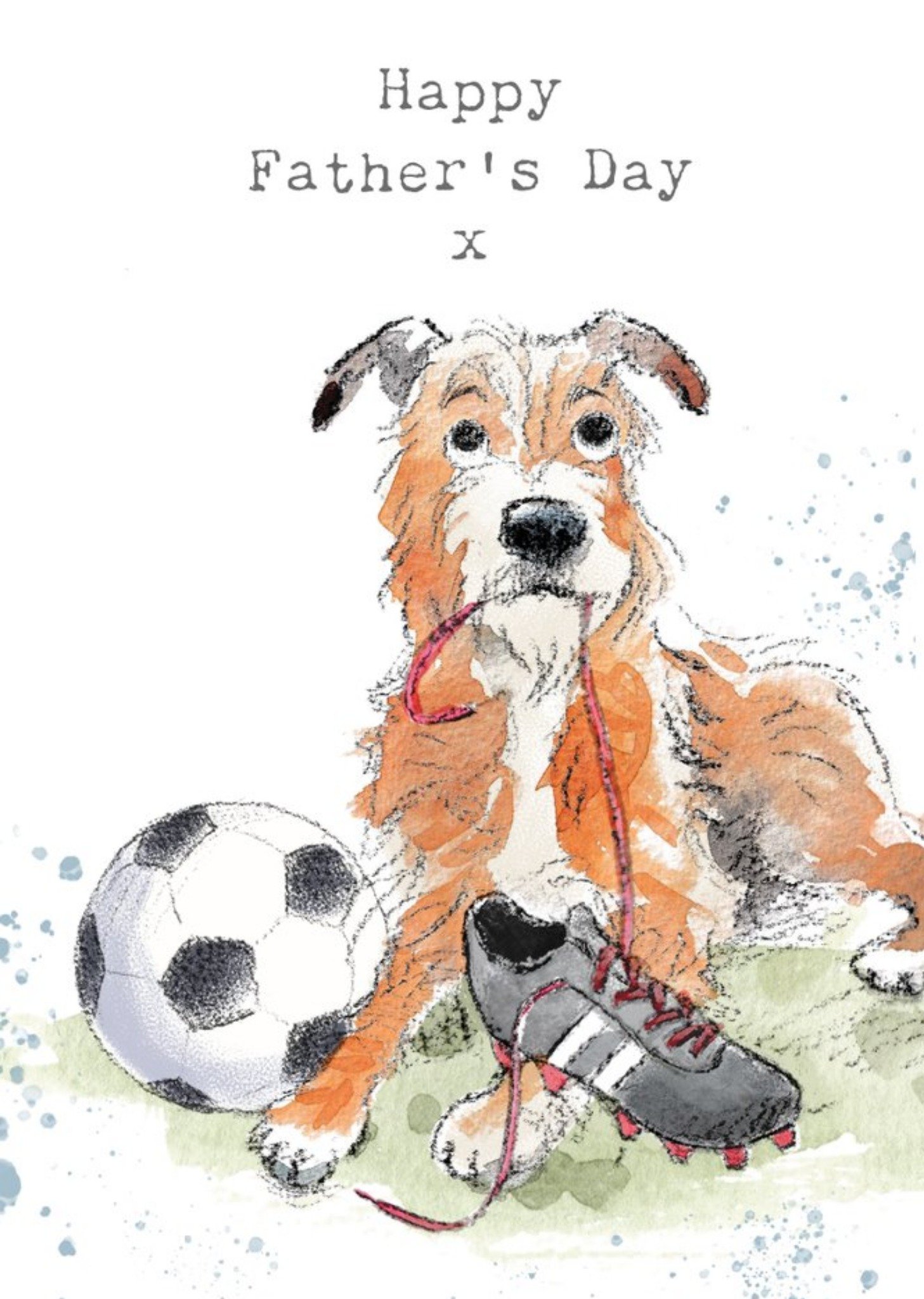 Moonpig Illustration Of A Cute Dog With A Football And A Boot Father's Day Card Ecard