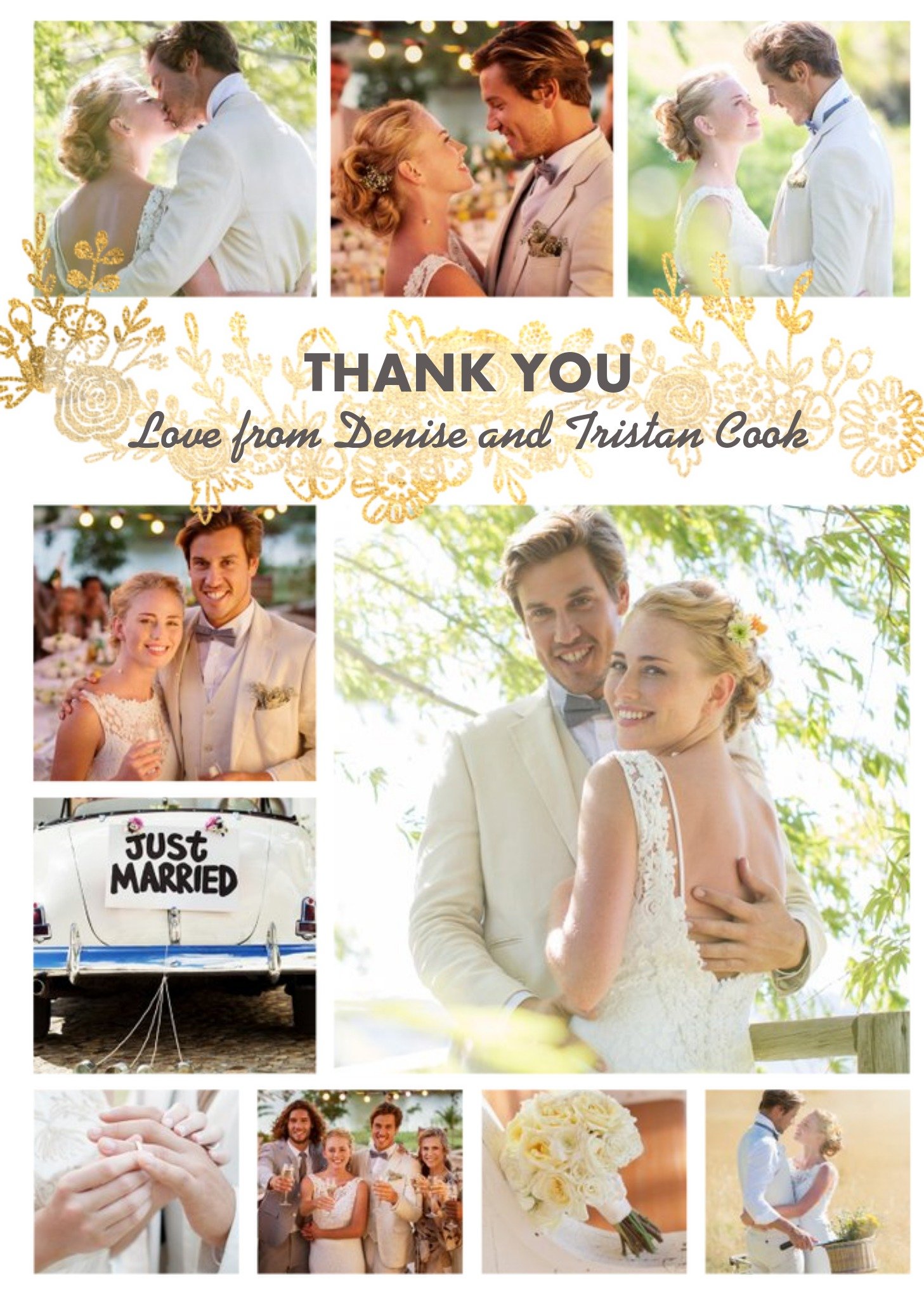 Wedding Thank You Card - Gold Foiled Flowers - Photo Upload Ecard