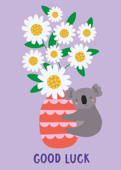 Cute Illustrated Daisy Koala Good Luck Card