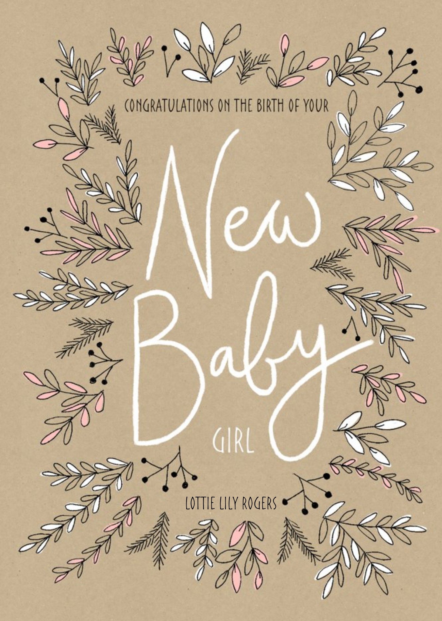 New Baby Girl Botany Personalised Text Card Ecard