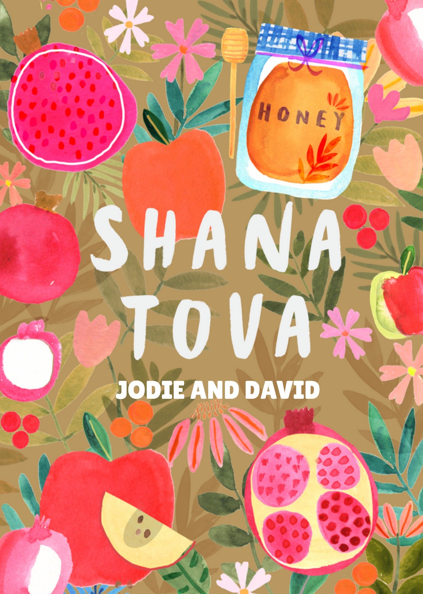 Colourful Honey And Fruit Illustrated Shana Tova Rosh Hashanah Yom Kippur Sweet Happy New Year Card