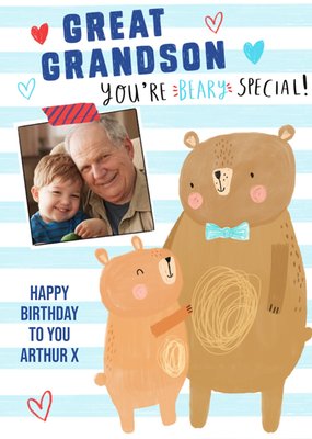Birthday Card - Photo Upload - Great Grandson - Bear - Beary Special