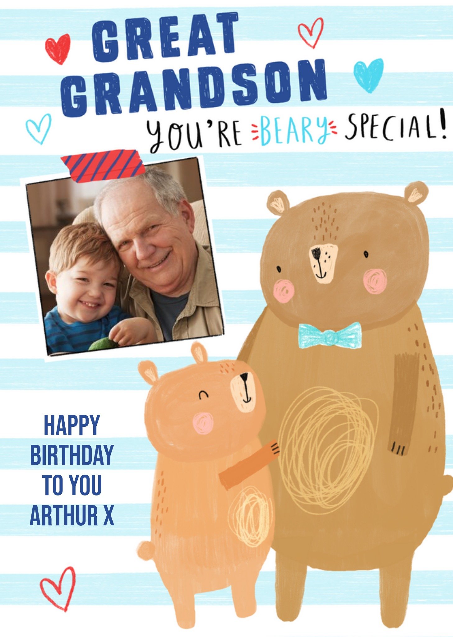 Birthday Card - Photo Upload - Great Grandson - Bear - Beary Special Ecard