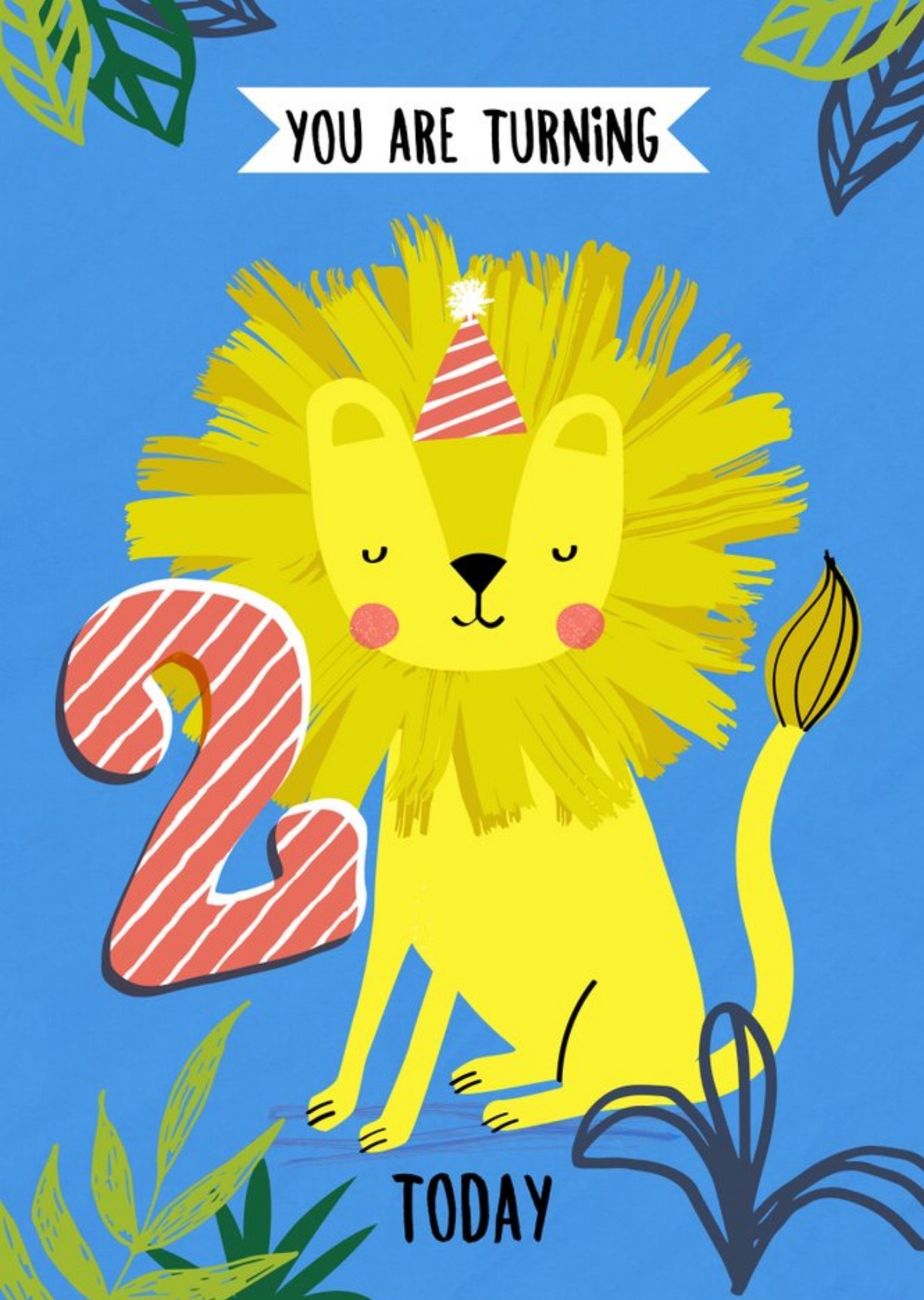 Moonpig Cute Illustrated Lion 2 Today Birthday Card, Large
