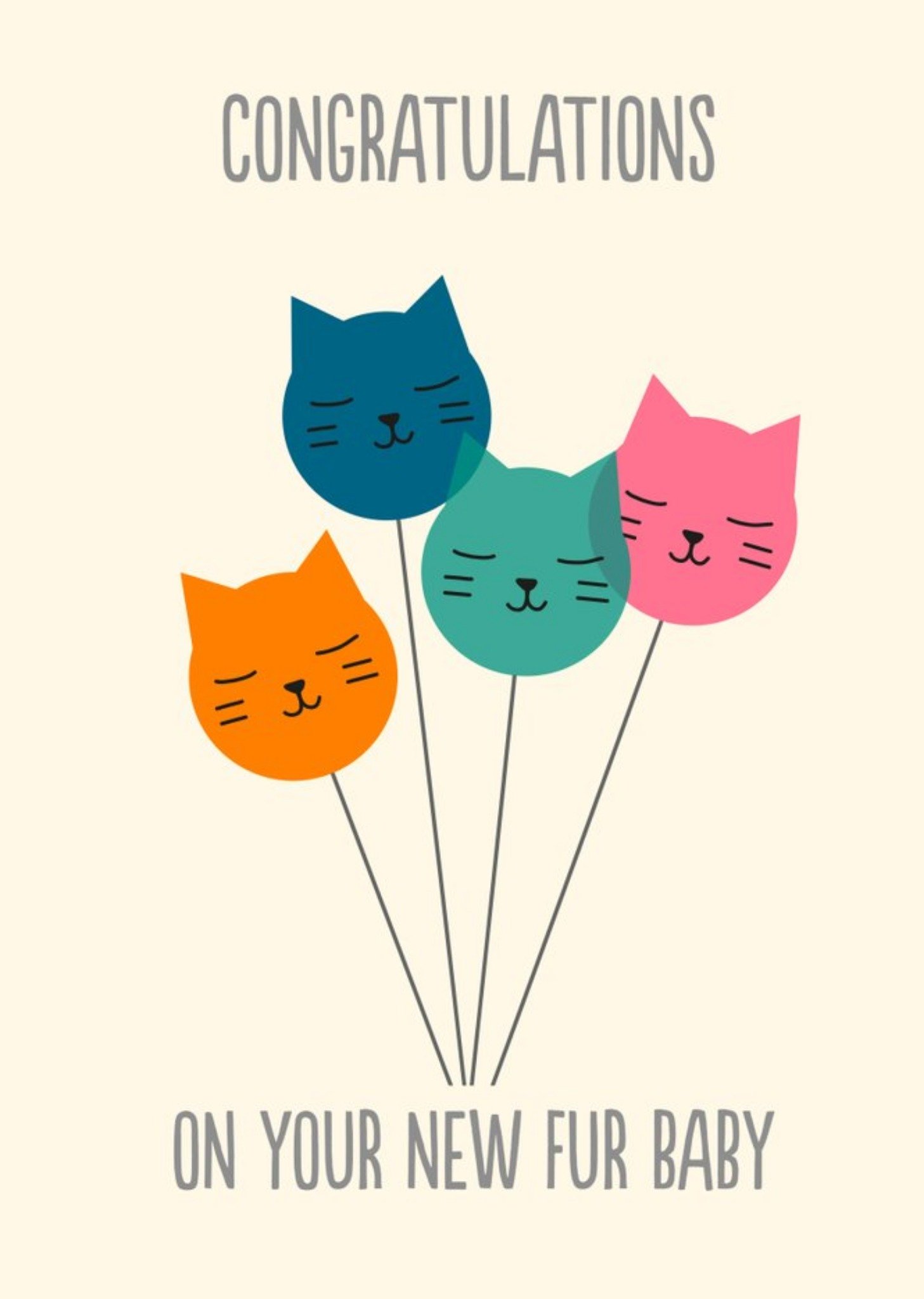 Congratulations On Your New Fur Baby Illustrated Cat Balloons Card Ecard