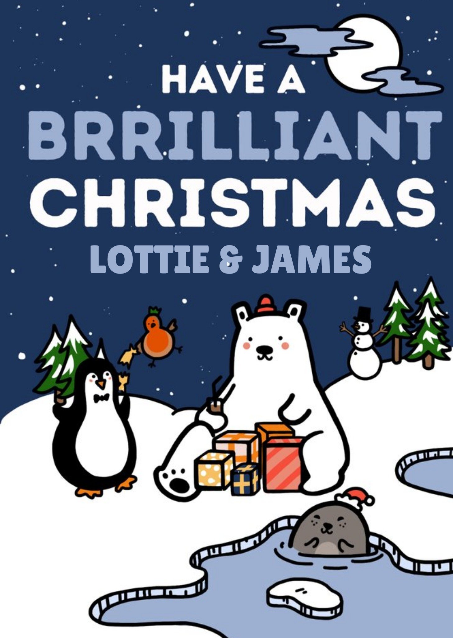 Moonpig Polar Bear And Penguin Brrrilliant Christmas Card Ecard