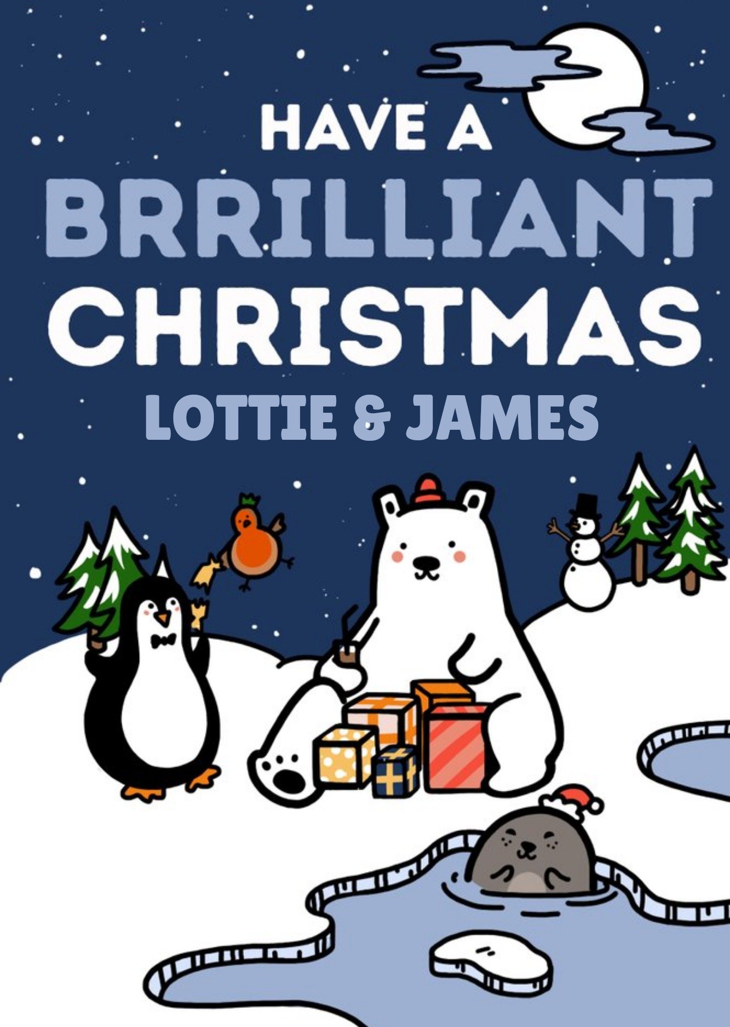 Polar Bear And Penguin Brrrilliant Christmas Card