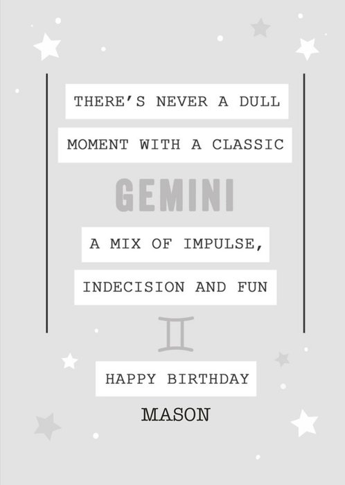 Gemini Zodiac Birthday Card