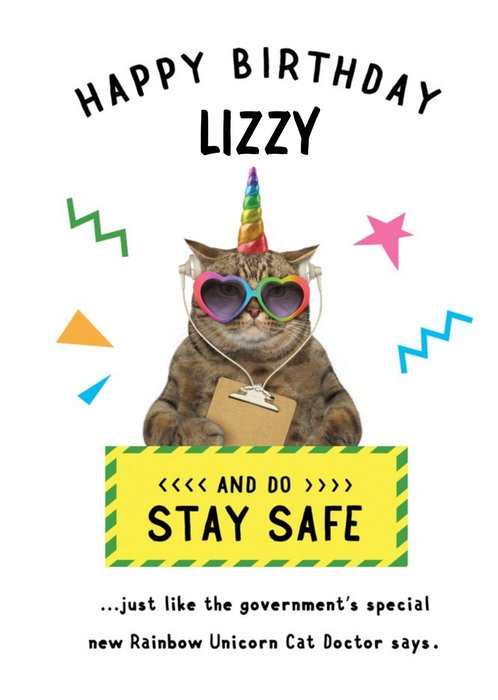 Horsefinger Cat Happy Birthday And Do Stay Safe Card