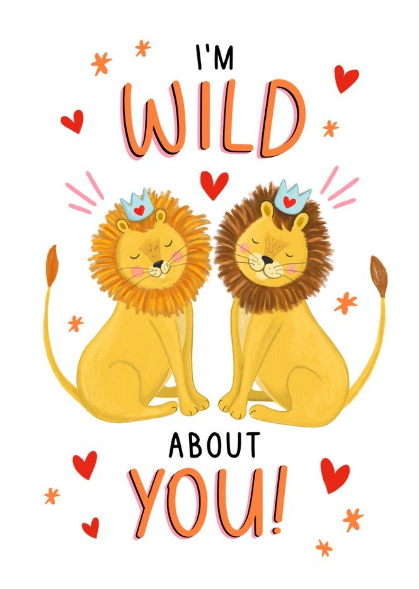 Cute Illustrated Lions Wild About You Valentine's Day Card Ecard