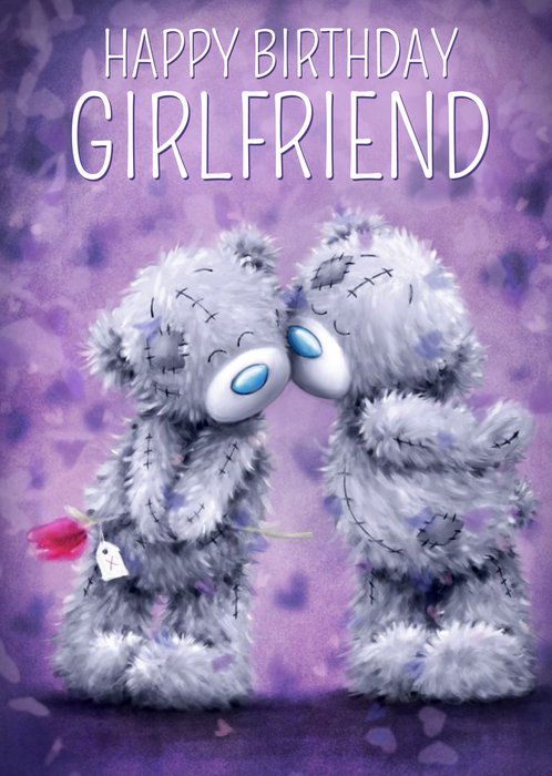 Cute Tatty Teddy kissing Girlfriend Birthday Card