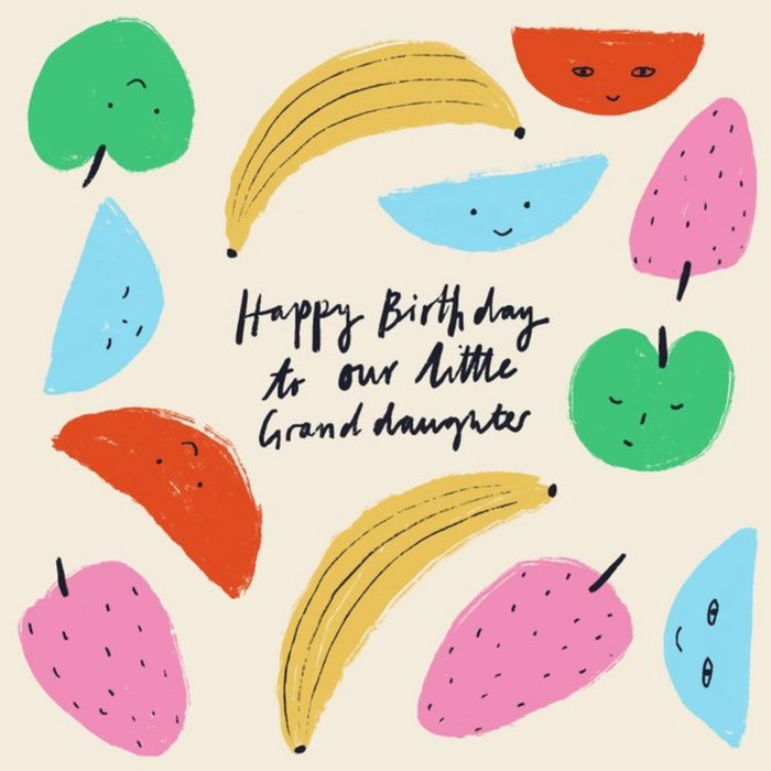 Illustration Of Fruit Surrounding Handwritten Typography Granddaughter's Birthday Card