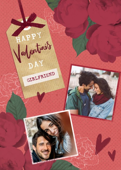 Hearts and Flowers Happy Valentine's Day Girlfriend Photo Card