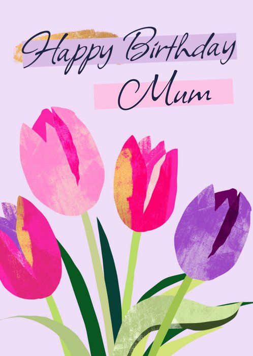 Pretty Painted Illustrated Flowers Birthday Card