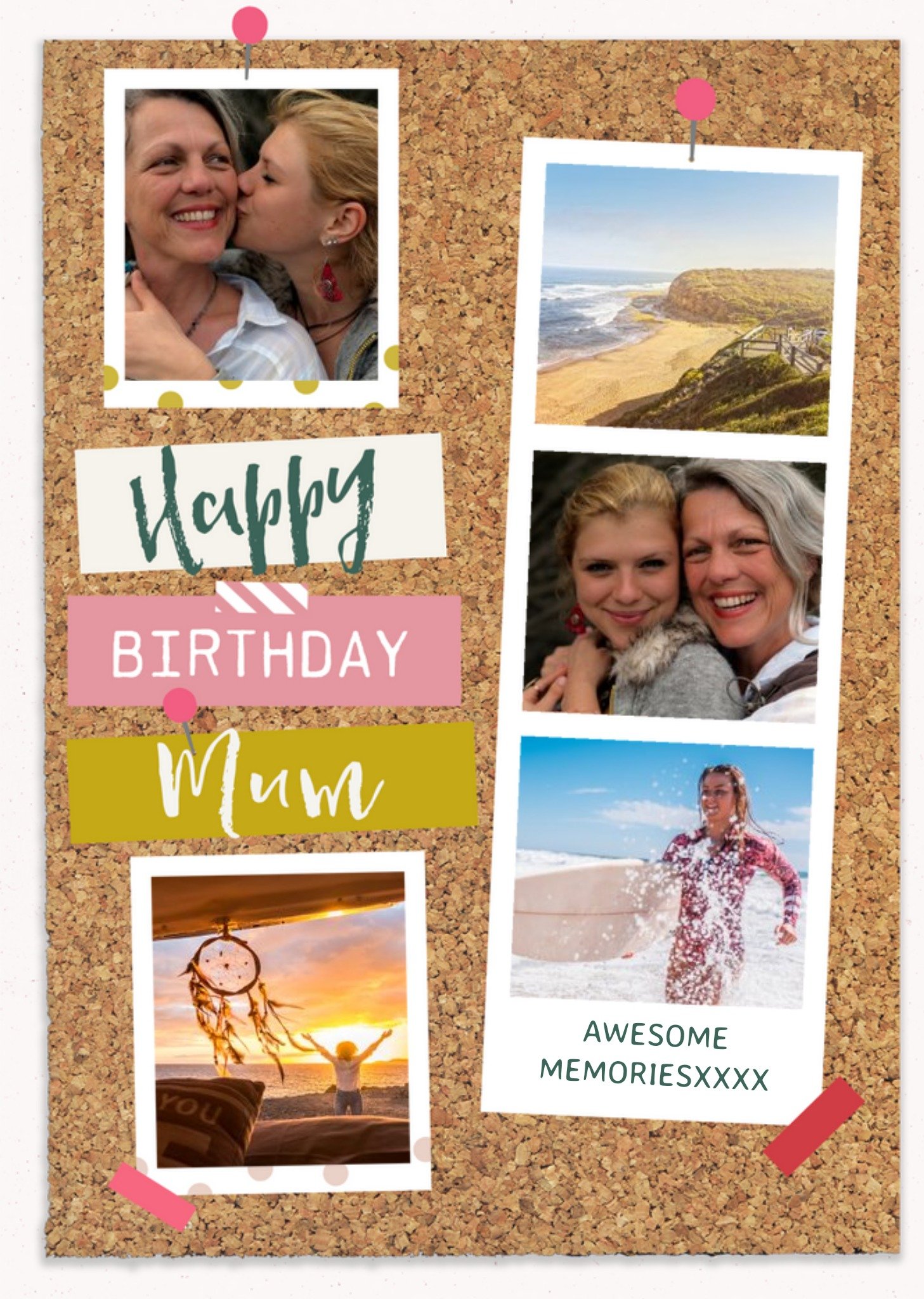 Moonpig Pinboard Customisable Photo Collage Mum Birthday Card Ecard