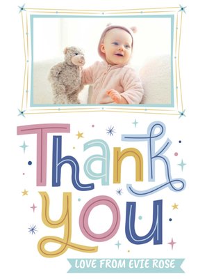 Colourful Typography Surrounded By Sparkles On A White Background Thank You Photo Upload Card