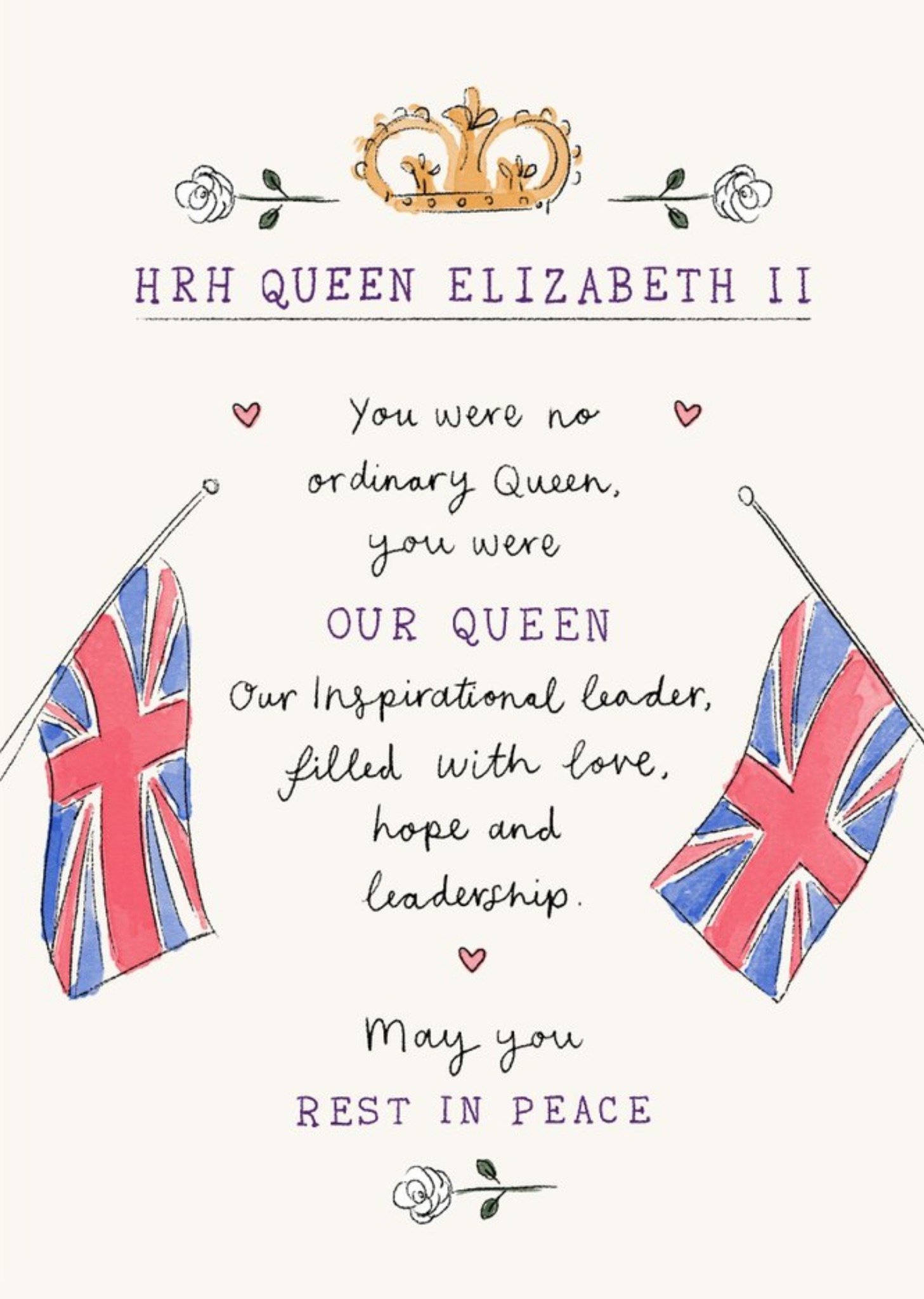 Moonpig Hrh Queen Elizabeth Ii Rest In Peace Card, Large