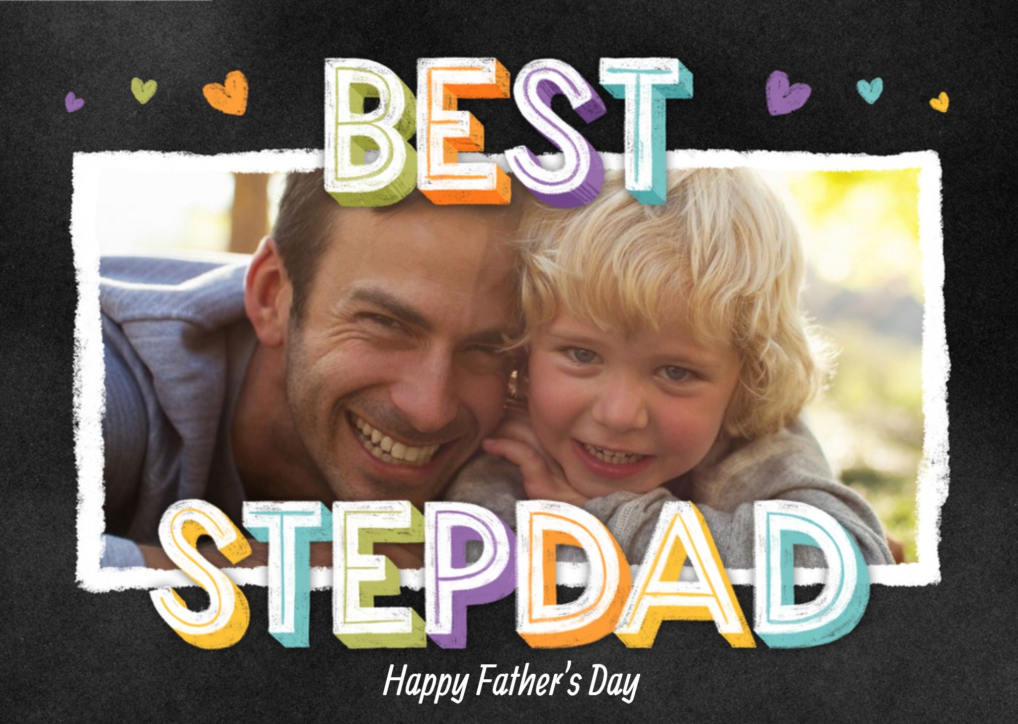 Bright Chalk Lettering Best Step Dad Father's Day Photo Card Ecard