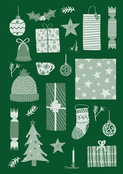 Coakleys Illustration Green Presents Christmas Card