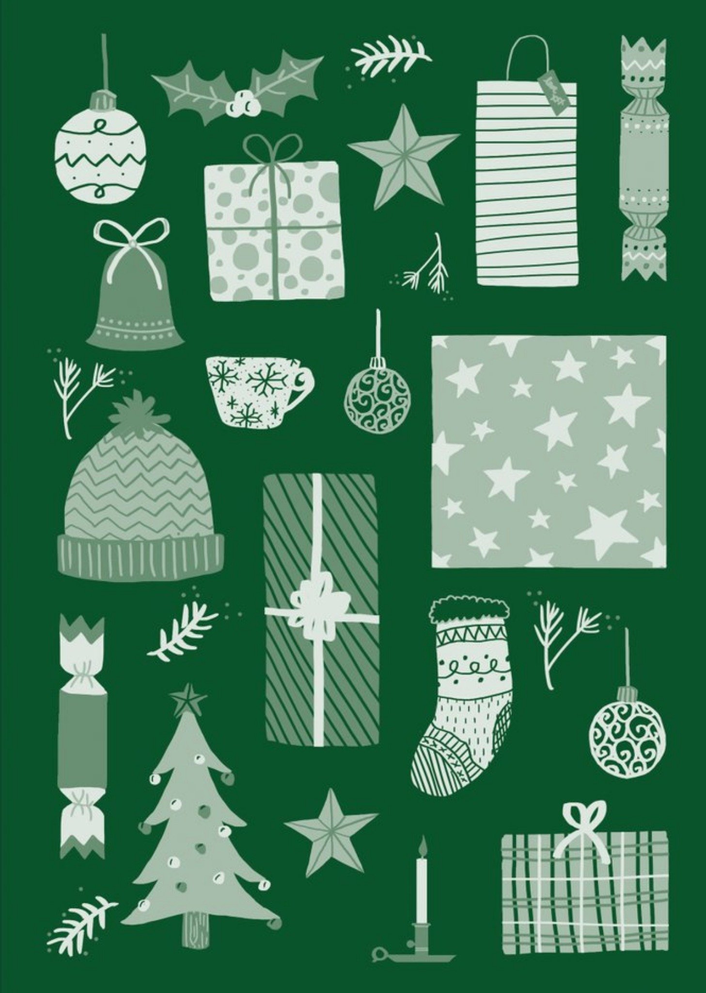 Coakleys Illustration Green Presents Christmas Card Ecard