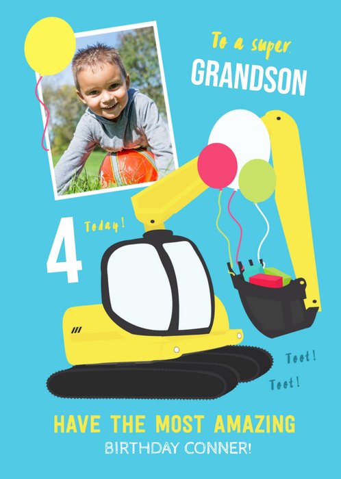 To A Super Grandson Bright Colourful Age 4 Photo Upload Birthday Card