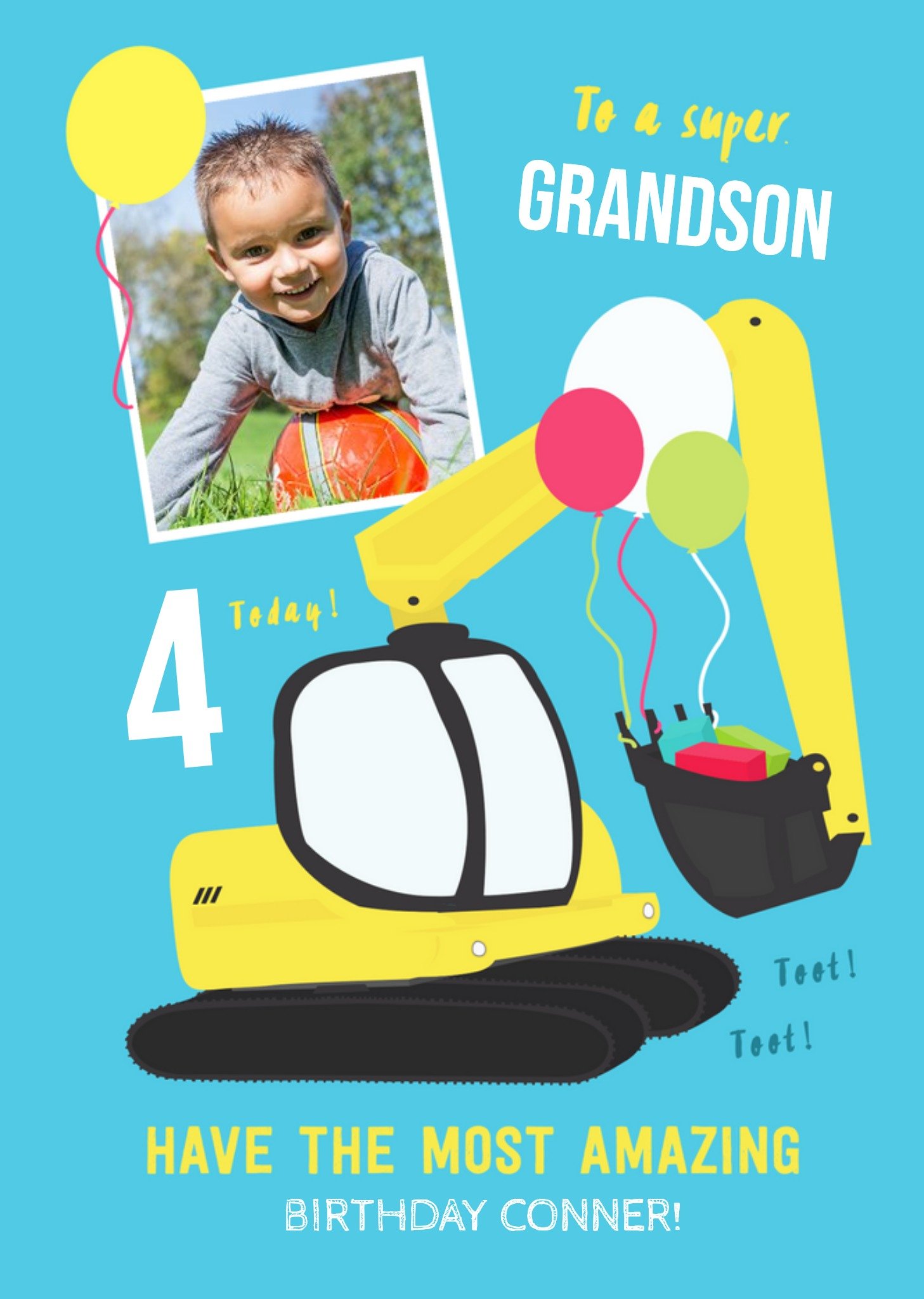 To A Super Grandson Bright Colourful Age 4 Photo Upload Birthday Card Ecard